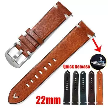 Ремешок для часов, 22 мм, натуральная кожа, яловая кожа, быстросъемная пряжка из нержавеющей стали ручной работы 22mm