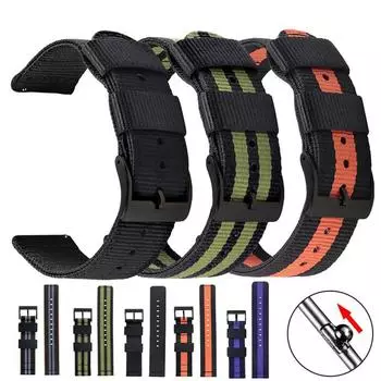 Ремешок для часов 22 мм, нейлоновый, для мужчин и женщин, быстросъемный холст, утолщенный браслет на запястье 22mm чёрный/золотой