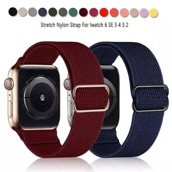 Ремешок для часов Apple, 44 мм, 40 мм, 38 мм, 42 мм, эластичный нейлоновый соло-петля, регулируемый браслет iWatch series SE 6, 5, 4, 3, 2, ремешок