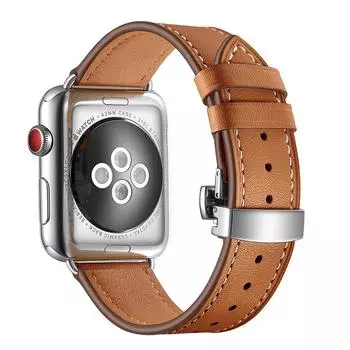 Ремешок для часов Apple Watch Ремешок из натуральной кожи Apple Watch 7 6 5 4 3 2 1 SE 45 мм 41 мм Ремешок с застежкой-бабочкой для iWatch 44/40 мм 42 38 45mm 44mm 42mm