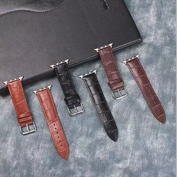 Ремешок для часов Apple Watch - универсальный ремешок для часов с узором под крокодила и узором из бамбука, верхний слой кожи для iWatch Apple Watch 38/40/41 чёрный