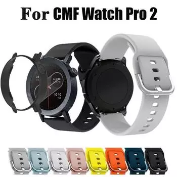 Ремешок для часов + чехол из ПК для CMF Watch Pro 2 Прочный жесткий защитный чехол из ПК Ремешок для часов Защитный чехол для украшения Аксессуары CMF Watch Pro2 белый/чистый