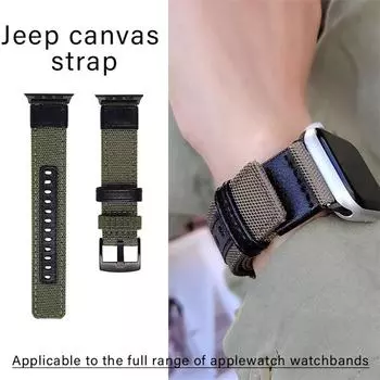 Ремешок для часов для Apple watch band 44 мм 45 мм 41 мм 40 мм Jeep Canvas нейлон + кожаный браслет iwatch Series 3 4 5 6 SE 7 8 Ultra Band 49 мм 38mm