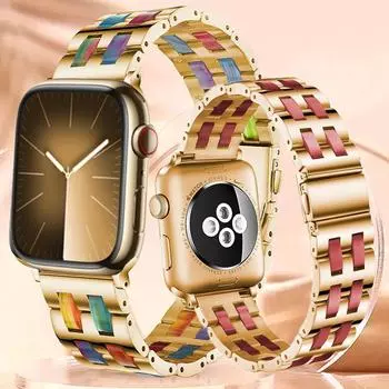 Ремешок для часов для iWatch Serie 9 41 мм 45 мм 8 7 6 5 Ремешок из нержавеющей стали и смолы для Apple Watch Ultra 2 49 мм, ремешок 40 мм 44 мм 42mm 44mm 45mm 49mm