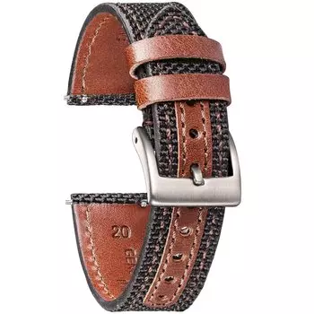 Ремешок для часов Hemsut из натуральной кожи и нейлона, 18 мм (Коричневый + Черный) Быстросъемный ремешок для часов из нержавеющей стали с пряжкой Hemsut