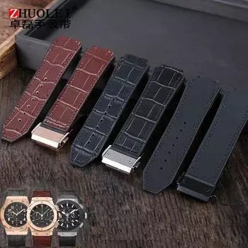 Ремешок для часов Hublot BIG BANG, нержавеющая пряжка, бесплатный инструмент, мужской новый резиновый ремешок из натуральной коровьей кожи 26*19 мм, коричневый, черный 26X19mm black clasp