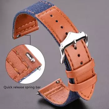 Ремешок для часов из холста и кожи, ремешок для часов 22 мм, женский, мужской, черный, синий, модные браслеты, аксессуары, ремешок для смарт-часов 22mm