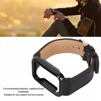 Ремешок для часов из искусственной кожи, водонепроницаемый сменный браслет для часов с черным корпусом из нержавеющей стали для Mi Band 7 Pro