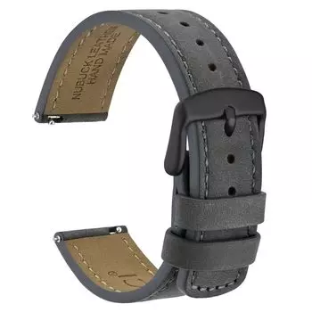Ремешок для часов из кожи с быстросъемным креплением, 20 мм, пряжка из нубука [WOCCI] серый/черный