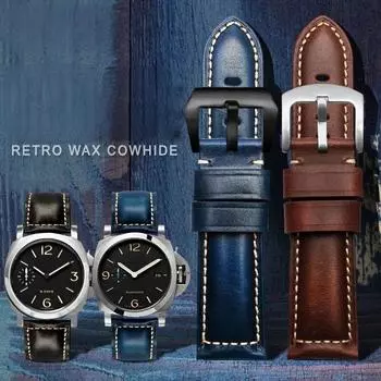 Ремешок для часов из натуральной коровьей кожи, мужской винтажный ремешок для часов 22 мм, 24 мм, 26 мм, ремешок для часов