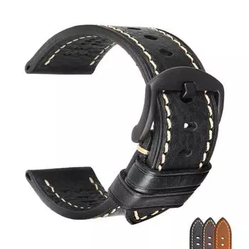 Ремешок для часов из натуральной кожи ручной работы 20-24 мм, черная пряжка, мягкий ремешок для часов 18mm чёрный