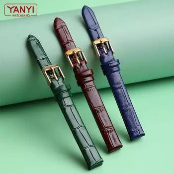 Ремешок для часов из натуральной кожи из натуральной кожи, ремешок для часов 10 мм, женский ремешок для часов для девочек, тонкие женские наручные часы, ремешок-браслет, синий