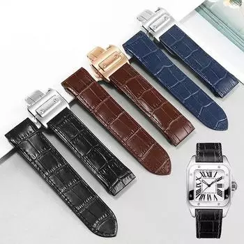Ремешок для часов из натуральной кожи для Cartier Sandoz, ремешок Santos100, мужской и женский складной ремешок с пряжкой