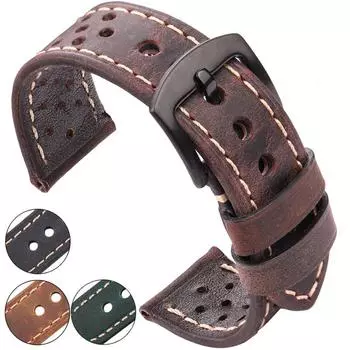 Ремешок для часов из натуральной кожи 20 мм 22 мм для женщин и мужчин из воловьей кожи, ремешок для часов 20mm чёрный