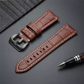 Ремешок для часов из натуральной кожи с тиснением и большой стальной застежкой ручной работы, диаметр 20–26 мм, аксессуары для часов 20mm