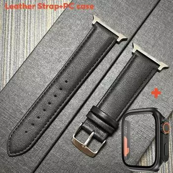 Ремешок для часов из натуральной кожи из телячьей кожи + корпус 38 мм, 40 мм, 41 мм для Iwatch 8, 7, 6, 5, 4, 3 SE, сменный ремешок на запястье, 42 мм, 44 мм, 45 мм для Apple Watch 40mm чёрный