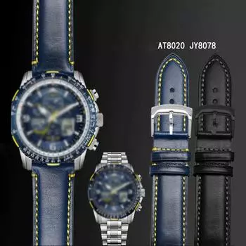 Ремешок для часов из натуральной кожи 22 мм 23 мм, ремешок из воловьей кожи, синий кожаный браслет для Armani Citizen AT8020 JY8078, мужской ремешок для часов