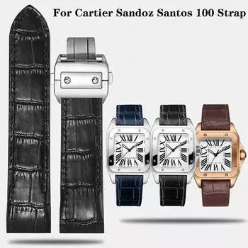 Ремешок для часов из натуральной кожи для Cartier, ремешок Santos, ремешок Santos 100 для мужчин и женщин, раскладывающаяся пряжка, 20 мм, 23 мм, ремешки для часов из телячьей кожи 20mm