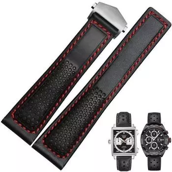 Ремешок для часов из натуральной кожи для Tag Heuer Carrera diving Monaco F1 Series, дышащая черная цепочка для часов, 22 мм, мужские ремешки для часов 22mm