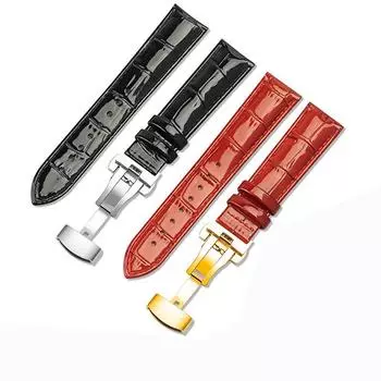 Ремешок для часов из натуральной кожи, браслеты 12 мм, 14 мм, 16 мм, 18 мм, 20 мм, красный, черный, белый, фиолетовый, ремешок для часов с пряжкой-бабочкой, блестящий ремешок для запястья 18mm