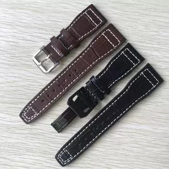 Ремешок для часов из натуральной кожи, 22 мм, коричневый, черный с белой строчкой, замена для IWC Big Pilot, раскладывающаяся застежка, ремешок для часов, браслет 22mm
