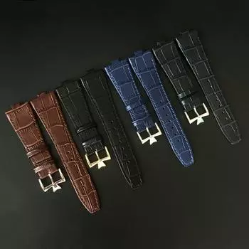 Ремешок для часов из натуральной яловой кожи 25 мм * 8 мм, сменный ремешок для Vacheron Constantin Overseas из телячьей кожи, черный, синий, коричневый, мужской ремешок VC Without Buckle чёрный