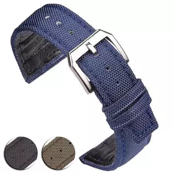 Ремешок для часов из нейлона и натуральной кожи, черный, зеленый, синий, с пряжкой из нержавеющей стали, 20 мм 21 мм 22 мм 20mm чёрный