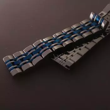 Ремешок для часов из полированной нержавеющей стали, аксессуары для часов 20 мм 22 мм, серебристый с синим модным ремешком для часов, браслет, мужские часы для платья
