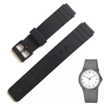 Ремешок для часов из ПВХ, 16 мм, подходит для CASIO MQ-24 MQ24, черная силиконовая смола чёрный