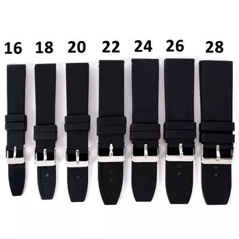 Ремешок для часов из силиконовой резины, водонепроницаемая пряжка, 16–28 мм 16mm чёрный