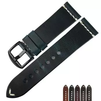 Ремешок для часов Кожаный браслет с маслом и воском 20 мм 22 мм 24 мм Синий ремешок для часов 20mm