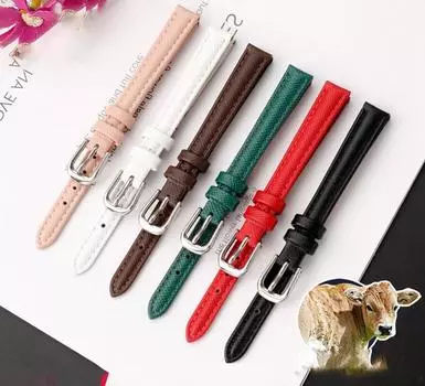 Ремешок для часов Кожаный женский ремешок 10 мм, цепочка для часов 10mm чёрный/серебряный