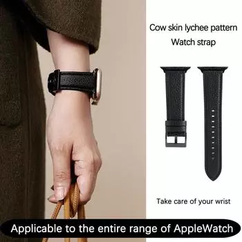 Ремешок для часов Litchi Pattern из натуральной кожи для Apple Watch Ultra 49 мм SE Series 9 8 7 45 мм 41 мм 6 5 4 3 2 1 38 мм 42 мм 40 мм 44 мм 49mm