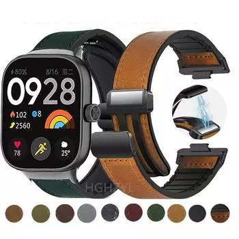 Ремешок для часов Магнитная застежка Силиконовый + кожаный ремешок для Xiaomi Redmi Watch 4 Браслет Ремешок для часов для iWatch Redmi Watch 4 Аксессуары для браслета Redmi Watch 4