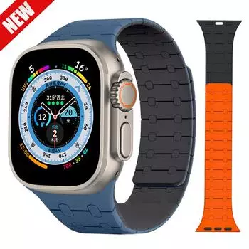Ремешок для часов, магнитный силиконовый ремешок для Apple Watch Ultra 2, спортивный браслет 49 мм, 45 мм, 41 мм, спортивный браслет 40 мм, 44 мм, 38 мм, 42 мм iWatch series 9 8 SE 7 6 38mm 40mm 41mm