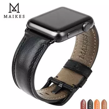 Ремешок для часов MAIKES из натуральной кожи для Apple Watch 45 мм 44 мм 42 мм 40 мм 38 мм Series 7 6 SE 5 4 3 Мужской и женский ремешок для часов iWatch For 41mm 40mm