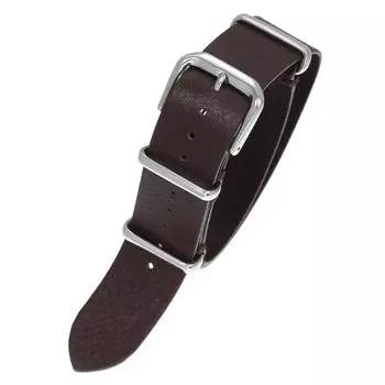 Ремешок для часов NATO Type Belt, сменный ремешок для часов, итальянский кожаный темно-серебристый ремень NATO, совместимый с шириной ремня 18 мм [MOD] Коричневый/Пряжка
