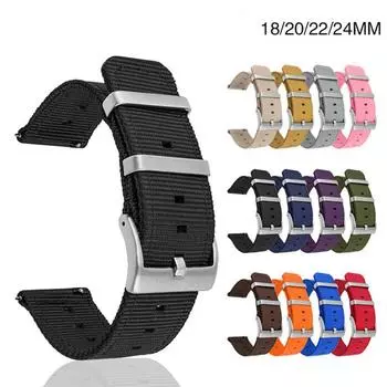Ремешок для часов, плетеный нейлоновый ремешок, 18–24 мм, пряжка-обруч из нержавеющей стали, быстросъемный водонепроницаемый браслет на запястье 18mm чёрный