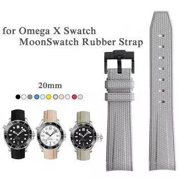 Ремешок для часов Ремешок для часов Omega X Swatch Joint MoonSwatch Ремешок Seamaster 300 Мужчины Женщины 20 мм Резиновый силиконовый браслет с изогнутым концом для Seiko 20mm