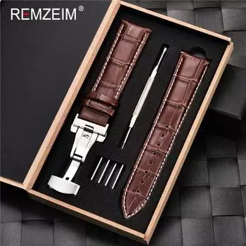 Ремешок для часов REMZEIM 16, 17, 18, 19, 20, 21, 22, 23, 24 мм, ремешок из натуральной телячьей кожи, ремешок для часов с ремешком для часов, коробка, аксессуары для часов