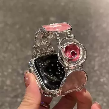 Ремешок для часов, роскошный металлический ремешок с цветочным камнем для Apple Watch Ultra 2 49 40 44 45 42 38 мм, женский браслет на запястье для iWatch 9 8 7 SE 6 5 For Ultra 2 49MM