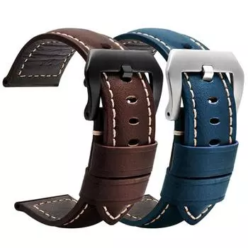 Ремешок для часов ручной работы из натуральной кожи Мужской браслет 22 мм 24 мм 26 мм Ремешок ручной работы из телячьей кожи 22mm синий/серебряный