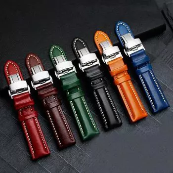 Ремешок для часов ручной работы из натуральной кожи браслет 18 мм 20 мм 21 мм 22 мм мужской ремешок для часов с матовым ремешком для наручных часов 18mm чёрный/серебряный