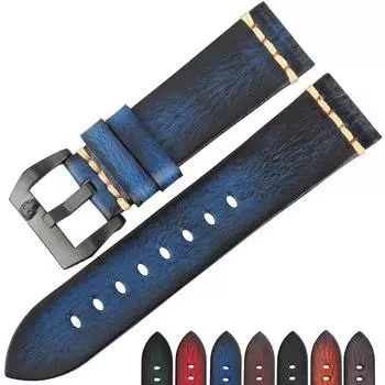 Ремешок для часов ручной работы из натуральной коровьей кожи Синий браслет для часов 20-24 мм Ремешок для часов 18mm