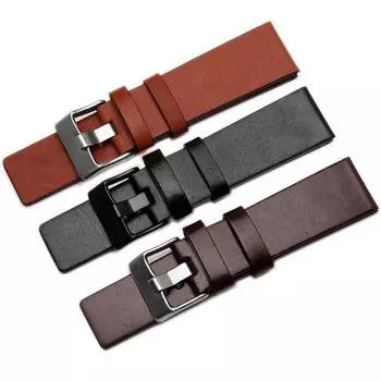 Ремешок для часов ручной работы Универсальный кожаный ремень для наручных часов 22mm серебряный/чёрный