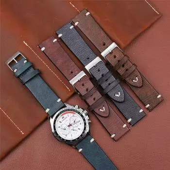 Ремешок для часов Съемный водонепроницаемый мягкий винтажный кожаный спортивный ремешок для наручных часов Замена для мужчин 22 mm чёрный