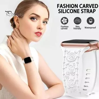 Ремешок для часов с гравировкой и цветочным рисунком Износостойкий дышащий, приятный к коже Не выцветающий силиконовый ремешок для часов с 3D-цветком и гравировкой для Apple Watch 38cm