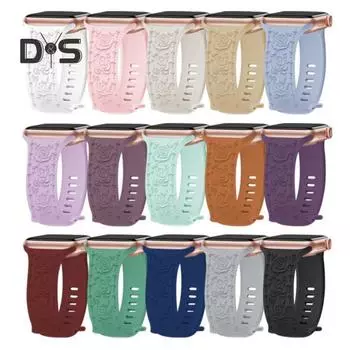 Ремешок для часов с гравировкой и цветочным рисунком Износостойкий дышащий, приятный к коже Не выцветающий силиконовый ремешок для часов с 3D-цветком и гравировкой для Apple Watch 38cm