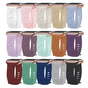 Ремешок для часов с гравировкой и цветочным узором, износостойкий, дышащий, приятный для кожи, не выцветающий, гравированный силиконовый ремешок для часов с 3D-цветком для Apple Watch 38cm