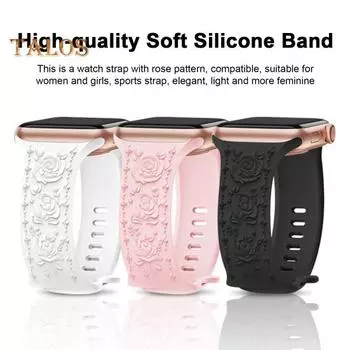 Ремешок для часов с гравировкой и цветочным рисунком Износостойкий дышащий, приятный к коже Не выцветающий силиконовый ремешок для часов с 3D-цветком и гравировкой для Apple Watch 38cm
